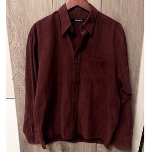 BACHRACH Men's Burgundy, Long Sleeve Button-Up Shirt - Medium